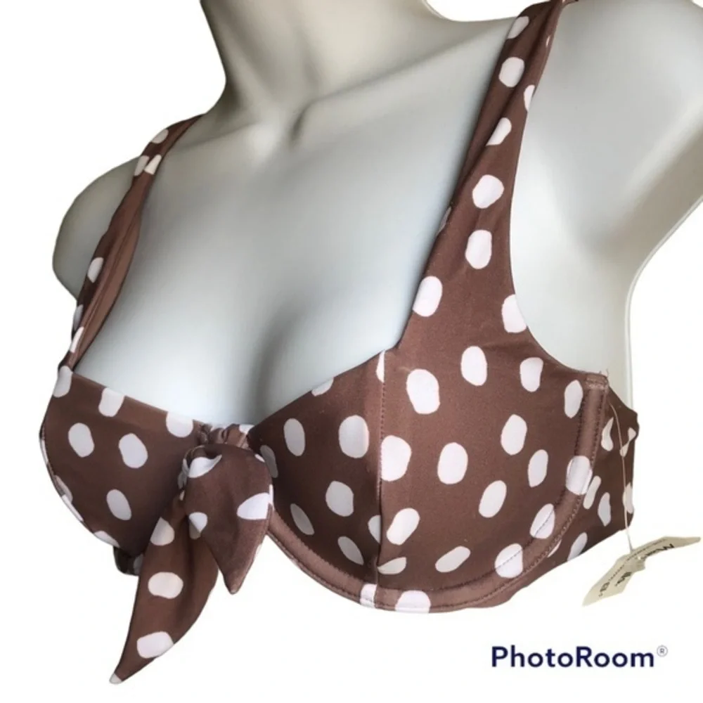 Abercrombie and Fitch taupe brown polka dot underwire bikini top xs - Picture 2 of 12